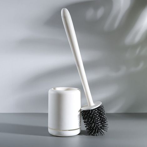 Silicone Toilet Brush Holder, Quick Drying, White, Dirt-Resistant PP Holder, TPR Material Holder, Toilet Brush Bristles (Floor or Wall Mounting with Adhesive Surface), White (1/3)