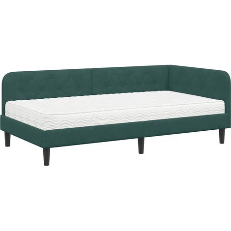 Cornice del letto ad angolo Verde Scuro 90 x 200 cm Velluto vidaXL