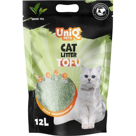 Uniq Pets  Biologisch abbaubare Katzenstreu aus Tofu  12-Liter-Packung (5 kg) – Grüner Tee
