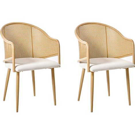 Conjunto de 2 sillas de comedor asiento de poliéster estructura de hierro respaldo redondeado estilo retro marrón claro Weimar