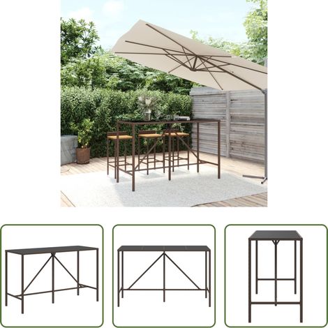 vidaXL Terrassenmöbel - Bartisch mit Glasplatte Braun 180x70x110 cm Poly Rattan (1/5)