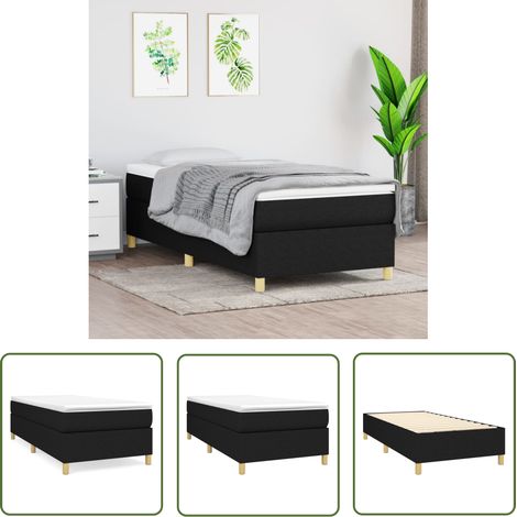 The Living Store Cadre de lit sans matelas noir 90x200 cm tissu - Cadre De Lit - Lit Simple - Lit Noir - Lit Tissu - Meuble Chambre À Coucher (1/5)