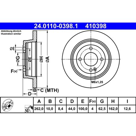 Lot de 2 Disques de frein ATE 24.0110-0398.1 HYUNDAI 58411-0U300 58411-C8000