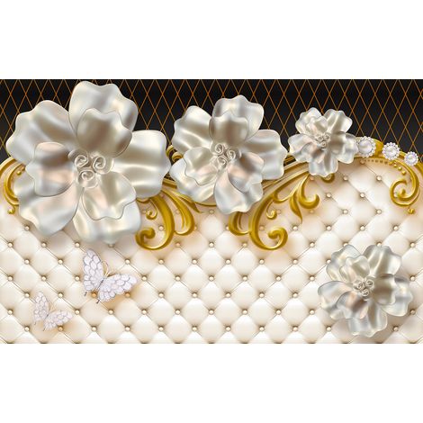 Papier peint panoramique - Fleurs Capitons 3D - 130 cm x 81 cm (1/2)