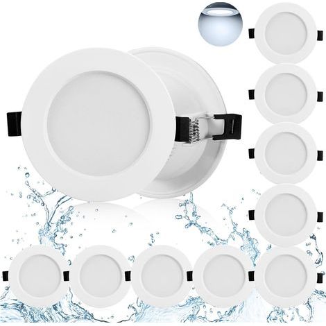 SVKBJROY LED-Einbaustrahler für Badezimmer, 10 x 5 W extraflache LED-Strahler, Kaltweiß 6000 K, 310 lm, ultraflache 35-mm-Einbauleuchte für Decken, Ø 70–90 mm, Schutzart IP44, geeignet für Wohnzimmer, (1/5)