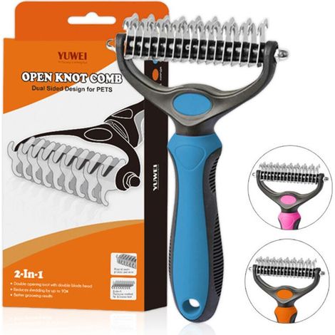 Brosse démêlante double embout pour chiens et chats, sans danger pour les dents, bleu/noir (1/5)