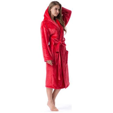 LaBlanc – Indoor-Bademantel/Bademantel mit Kapuze für Damen und Herren, Größen Bademantel für Erwachsene, Rot, XXL, Frottee-Bademantel, 2 Taschen, Gürtel, weich, saugfähig und bequem