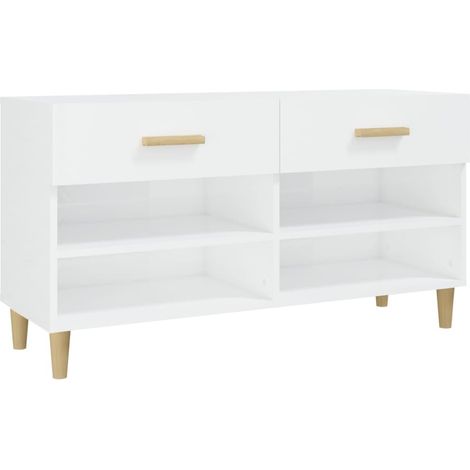 Maison Exclusive - Scarpiera Bianco Lucido 102x35x55 cm in Legno Multistrato