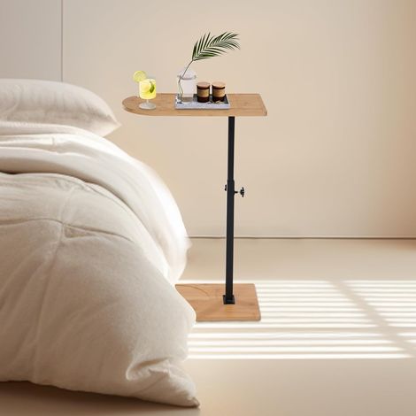 C-Seitentisch Bambus-Tray-Tisch, Höheneinstellbarer 360 ° Drehsofantisch, fester Boden, dicker Metallhalter, geeignet für Wohnzimmer, Balkon, Bad 40x22cm