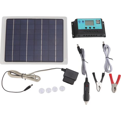 Chargeur solaire monocristallin 18 V 50 A avec double port USB et contrôleur MPPT pour voiture (extérieur).