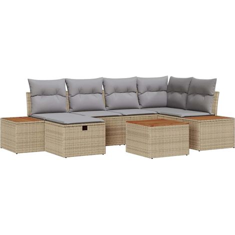 Maison Exclusive - Set Divano da Giardino 7 pcs Beige 55 x 62 x 69 cm Poly Rattan