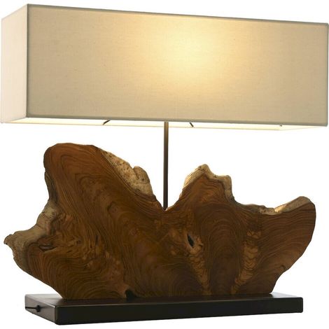Lampe de table design en teck et fer forgé fait main élégante - Bois naturel et beige doux (1/5)
