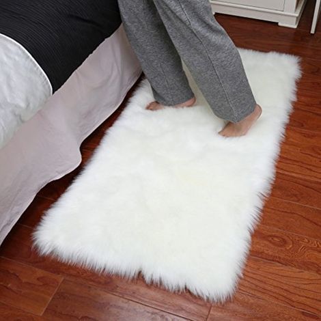 Coussin de siège et housse de chaise ronds en imitation peau de mouton douce de qualité supérieure, tapis de chambre moelleux, 35,5 cm x 35,5 cm, blanc. (1/5)