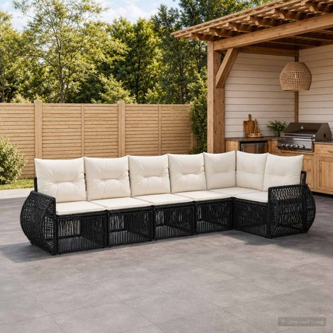 vidaXL Set Divano da Giardino 6 pz Nero e Bianco Crema polyrattan (1/5)