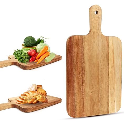 Planche à découper en bois avec poignée, planche à découper en bois, acacia pour moule à pain, fromage, steak (1/3)