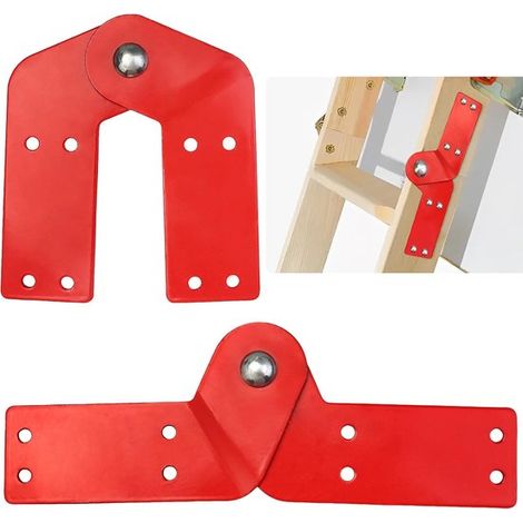 2 charnières pour escalier de grenier 24 x 4,7 x 8,5 cm avec 16 vis. Kit de remplacement pour escabeau pliant à motif chevrons rouges. (1/5)