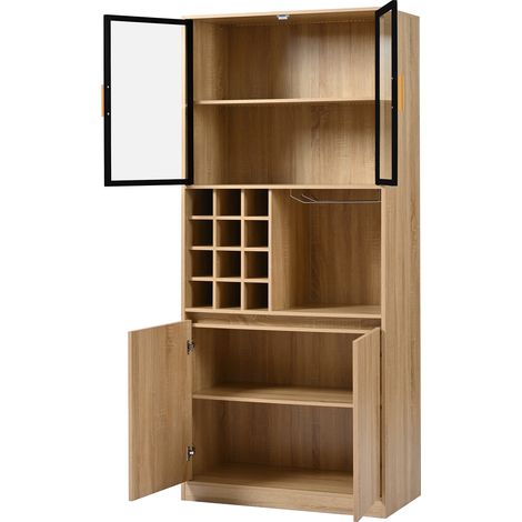 Mobiletto bagno alto in MDF naturale con ante in vetro e illuminazione LED 180 cm HOMVRA (1/5)