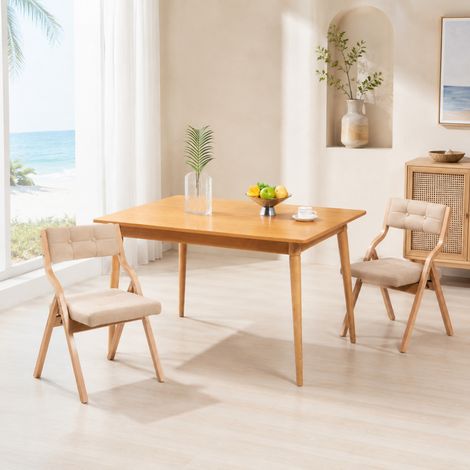 Sedie da pranzo pieghevoli con cuscino, set da 2, in legno, beige chiaro DESVIAE (1/5)