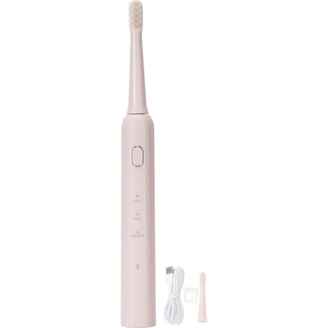Brosse à dents électrique ultrasonique, 3 modes, batterie rechargeable USB, 2 têtes de brosse, étanche IPX7, minuteur intelligent, rose, pour adultes-AquaForge (1/5)