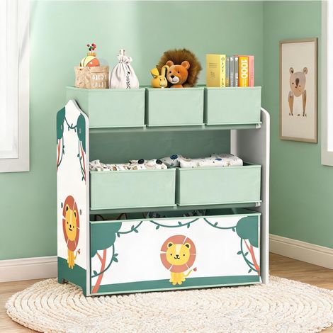 Étagère à jouets 3 niveaux et 6 boîtes en tissu vert verde (1/5)