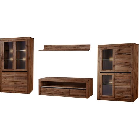 Wohnwand Wild-/Zerreiche tabacco brown massiv geölt Wuchsrisse MONTREUX 902