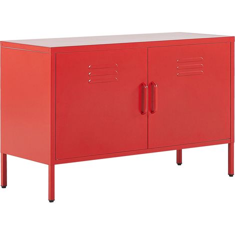 Credenza in Metallo Rosso con Piedini Alti e Ripiani 100 x 40 x 65 cm Uria (1/5)