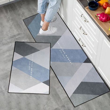 Antirutsch-Küchenläufer, 2er-Set, waschbar, 43x75+150 cm, öl- und wasserabsorbierend für Eingang oder Flur.