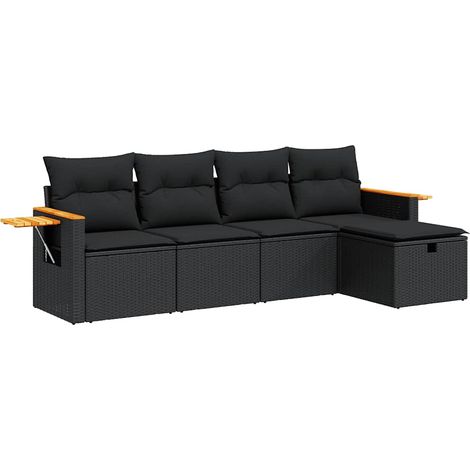 Set Divani da Giardino 5 pz con Cuscini in Polyrattan Nero vidaXL (1/5)