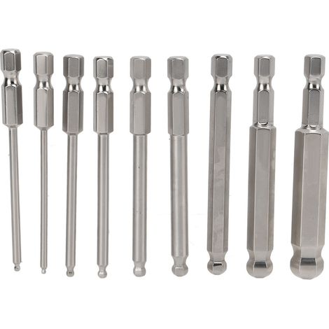 Jeu de 9 embouts de tournevis magnétiques 75mm à tête sphérique, queue hexagonale 1/4 de pouce, pour vissage et perçage (1/5)