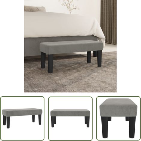 The Living Store Banc Gris clair 70x30x30 cm Velours - Banc Design - Banc Moderne - Banc Velours - Banc Entrée - Banc Chambre (1/5)