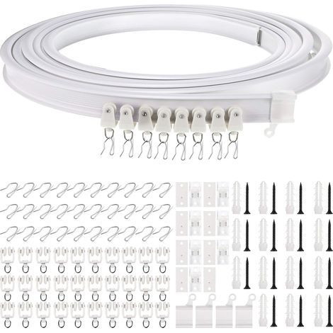 FENOPLASTICASupport de rail de rideau flexible de 5 m et rail de fenêtre incurvé (blanc avec crochet argenté) (1/5)
