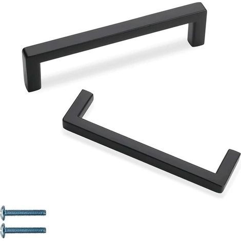 Juego de 10 tiradores de acero inoxidable para muebles, 128 mm, para puertas de armarios, con tornillos, color negro. (1/4)