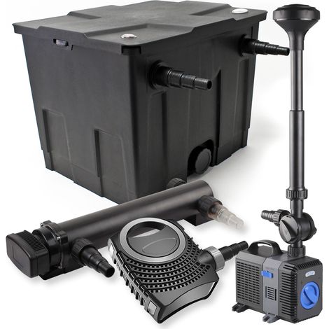 SunSun Komplettset: CBF-350 Teichfilter bis 12000 L Teichfilteranlage Durchlauffilter, NEO10000 Teichpumpe 10000l/h 80W, CUV-336 Teichklärer UVC Klärer mit 36W, CTP-5003 Springbrunnenpumpe 5000l/h 30W