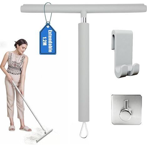 Retractable Shower Squeegee with Long Handle Silicone 30 to 120 cm Shower Squeegee for Glass with Bracket, Showers, Bathrooms, Tiles, Mirrors, Windows