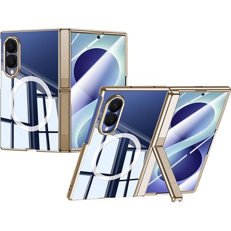 Funda transparente para Samsung Galaxy Z Fold 8, con soporte y cristal para la pantalla externa, compatible con MagSafe, marco dorado. (1/5)