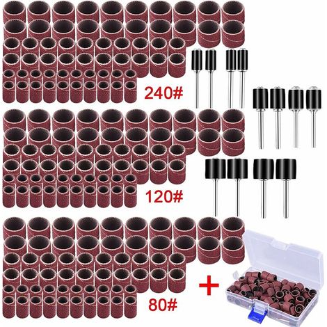 192 Pièces Tambour De Ponçage avec Boîte Gratuite, Comprenant 180 Pièces Bandes de Ponçage et 12 Pièces Tambour Mandrin pour Dremel Outils Rotatifs,T-Audace (1/5)