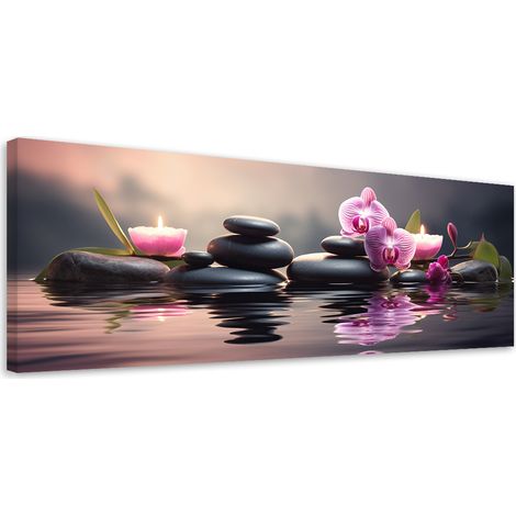 Tableau sur toile Composition d'orchidées zen 90x30 (1/5)