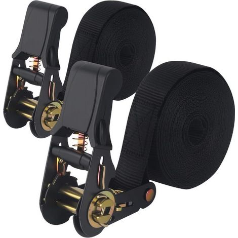 (6 m x 25 mm, Schwarz) 2 Stück Ratschengurte, Spanngurte, Zurrgurte, geeignet für Umzüge, Trolleys, Motorräder, Gepäck (1/5)