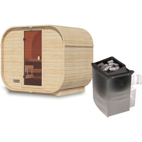 Sauna Extérieur Bois 4-6 Places 38mm Poêle 9kW Karibu Quadro
