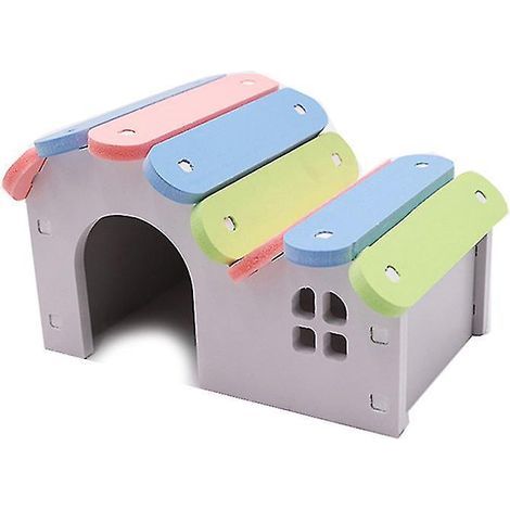 Maison pour hamster en bois naturel, nid, cage, cachette, jouet à mâcher pour petits animaux (1/4)
