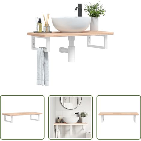 Étagère de lavabo - Étagère de vasque murale acier et bois de chêne massif (1/5)