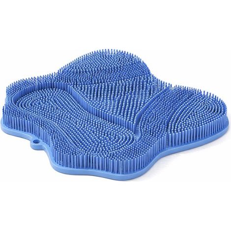 Gant de douche en silicone – Bleu – Ventouses – Exfoliant – Corps et dos – Accessoire salle de bain (1/5)