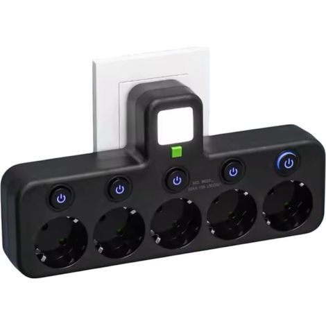 (5 Prises Noir)Multiprise Murale avec 4 Prises EU, 2 Ports USB, 1 Port Type-C, Interrupteurs Individuels (1/5)