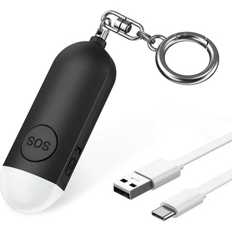 Persönlicher Alarm 130dB Stroboskop LED USB Akku Schlüsselanhänger (1/5)