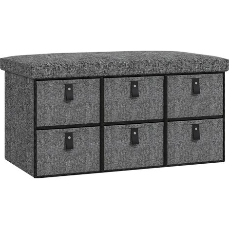Dark Grey Six-Drawer Shoe Storage Bench with Comfortable Padded Seat for Entryway and Home Organization