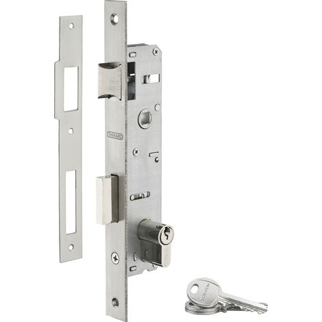 Thirard – Boîtier de serrure encastrable à cylindre pour menuiserie métallique – Axe 25mm – 3 clés – Pêne en alliage nickelé – Dimensions 40x174mm