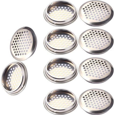 Bardusch-Lot de 5 grilles d'aération rondes en acier inoxydable argenté pour cuisine, salle de bain et placards... (1/5)