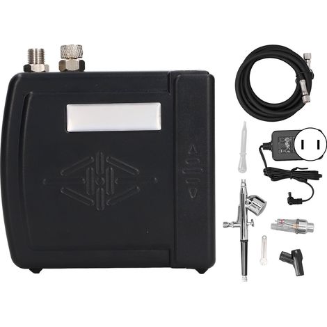 Kit de pistolet à double action avec compresseur d'air, filtre séparateur huile-eau, raccord et tuyau de connexion pour maquillage, noir, 100-240V, prise américaine (1/5)