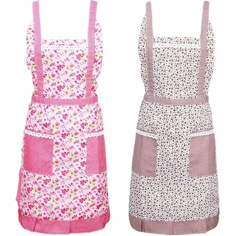 Tablier À Bretelles Floral - Polyester - 77x70 cm - Pour Cuisine Boulangerie Jardinage Ménage - 2 Pièces (1/5)