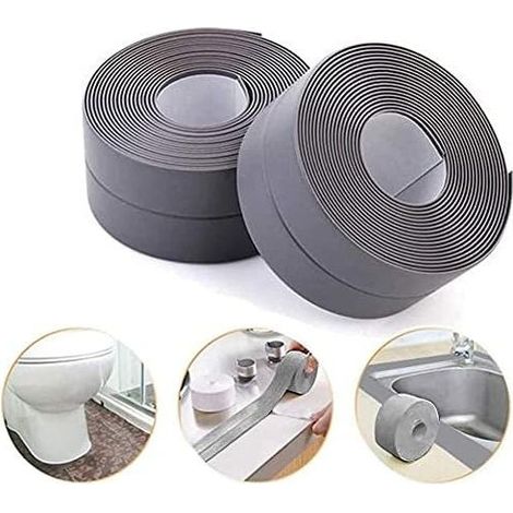 Self-adhesive anti-mold/waterproof sealing tape, PE sealing tape for bathroom/kitchen/toilet/wall corner - grey (pack of 2) (1/5)